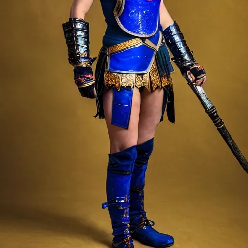 Image similar to full body photo of a female warrior with lapis lazuli armour