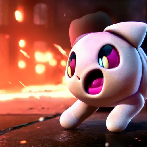 Image similar to jigglypuff! in Gears of War, splash art, movie still, cinematic lighting, dramatic, octane render, long lens, shallow depth of field, bokeh, anamorphic lens flare, 8k, hyper detailed, 35mm film grain