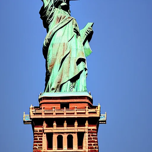 Prompt: Lady Liberty sitting on the back of a red dragon 龙