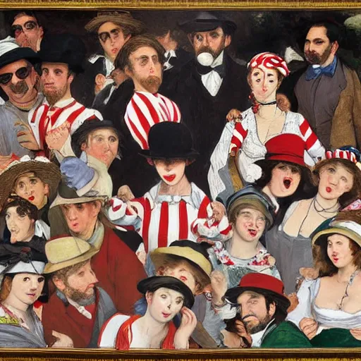 Prompt: Where's Waldo, in the style of Manet