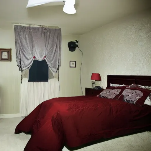 Image similar to a surveillance camera captures paranormal activity in the bedroom