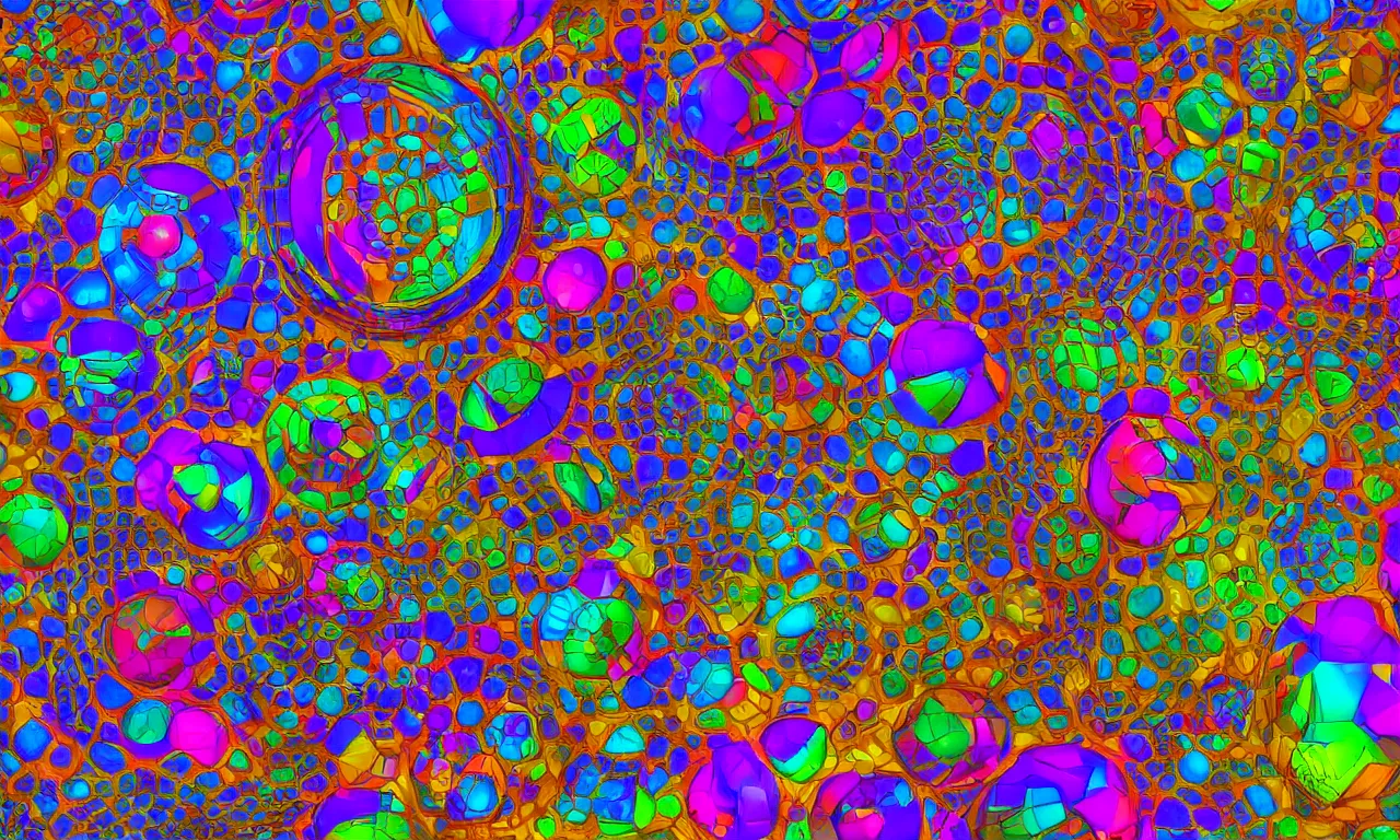 Image similar to reflexion cyberpunk voronoi engine laboratory 3 d volume kaleidoscope digital stylized concept substance liquid, by carl warner and jim woodring, trending on artstation : 1. 5, sweet joy harmony color scheme depth fog overlay multiply photoshop layer