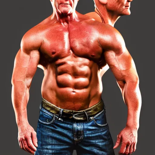 Image similar to phil and grant Mitchell with the physique of a body builder, hyper realistic, ultra detailed, cinematic, dynamic lighting, photorealistic, refined, intricate, digital art, digital painting, masterpiece, 8k