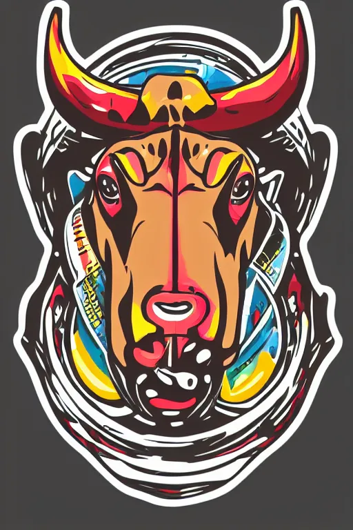 Prompt: A portrait of a biker bull, sticker, highly detailed, colorful, illustration, smooth and clean vector curves, no jagged lines, vector art, smooth