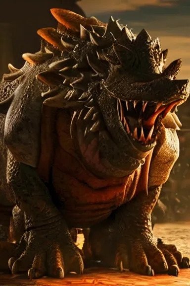 Image similar to very very intricate photorealistic photo of bowser in an episode of game of thrones, photo is in focus with detailed atmospheric lighting, award - winning details