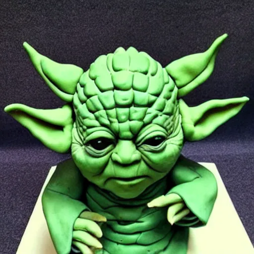 Prompt: a cake that looks like yoda