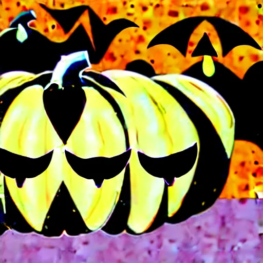 Prompt: halloween pumpkins bats skulls candy ghosts pattern graphic art