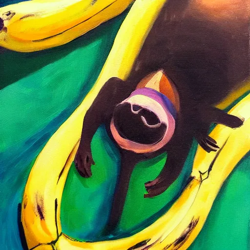 Image similar to banana sunbathing, painting