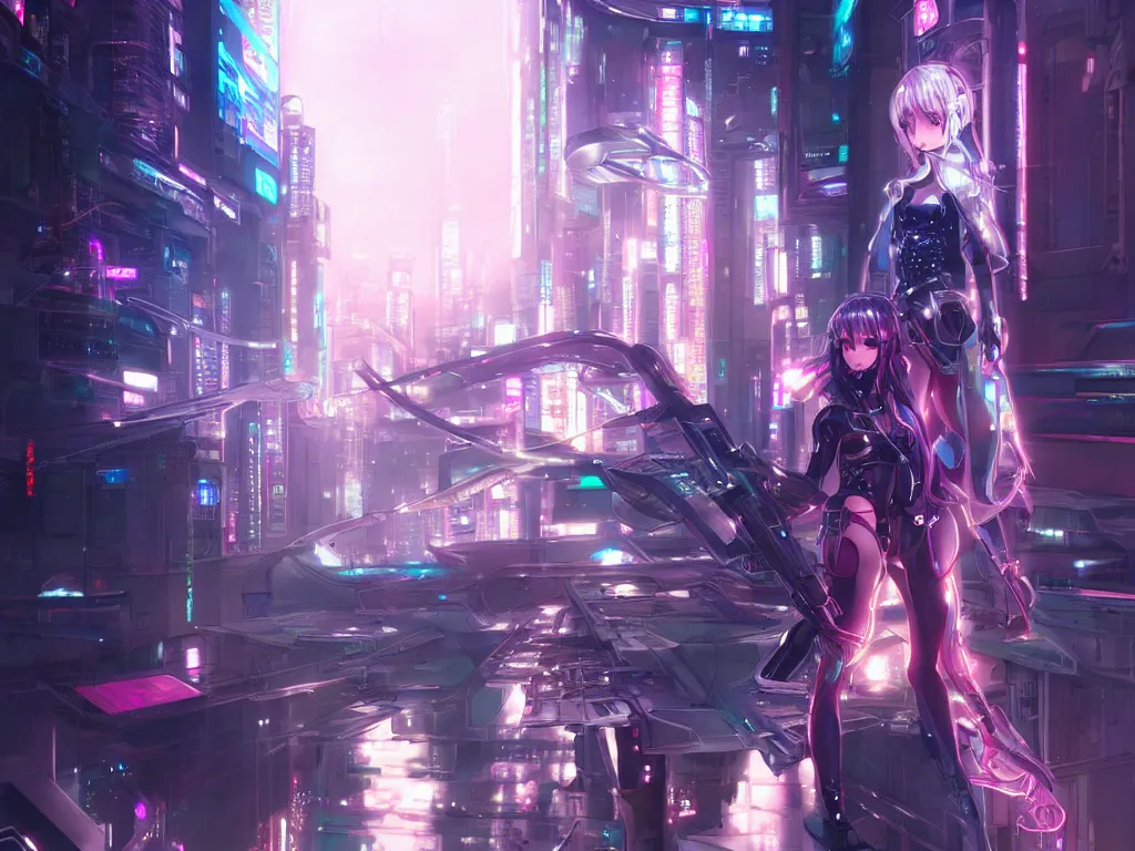 Image similar to anime visual of portrait futuristic cyber warrior girl, in future cyberpunk tokyo rooftop, ssci - fi, fantasy, intricate, very very beautiful, elegant, neon light, highly detailed, digital painting, artstation, concept art, smooth, sharp focus, illustration, art by artgerm and wlop and tian zi and alphonse mucha