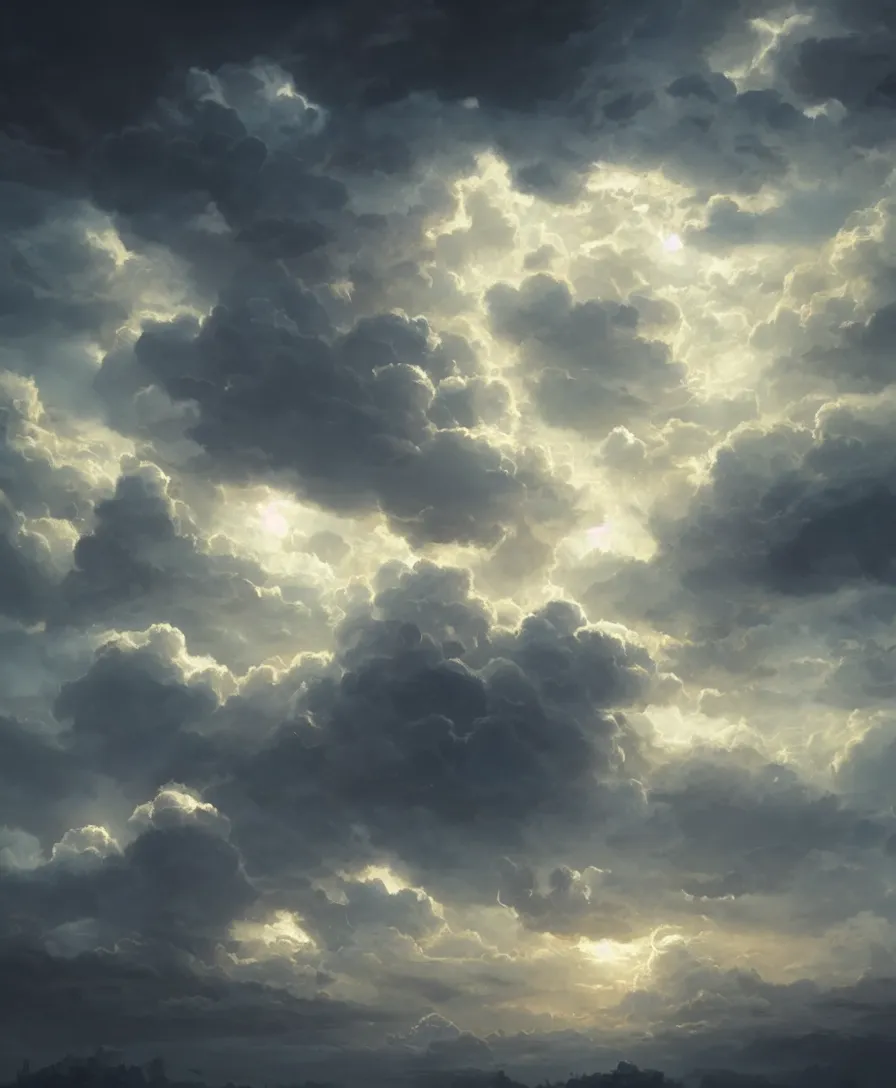 Image similar to hyper realistic clouds, illustrated by greg rutkowski, beautiful volumetric lighting, intricate, ultra detailed, photorealistic, trending on artstation, octane render, 8 k