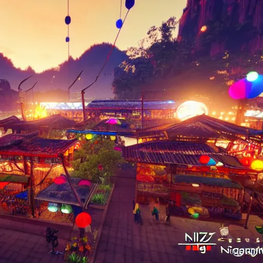 Image similar to taipei ningxia night market in horizon : zero dawn