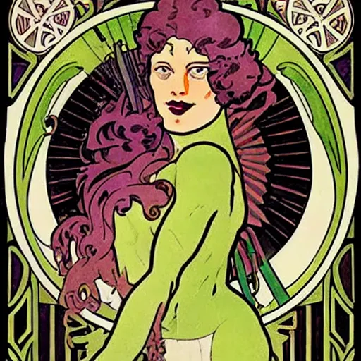 Image similar to art nouveau she hulk by mucha