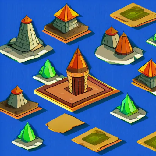 Prompt: isometric view of wizard tower, colored lineart game tile