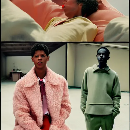 Image similar to realistic photoshooting for a new aime leon dore lookbook, cinematography, color film photography, photo in style of tyler mitchell, shusei nagaoka, steven meisel, petra collins, 3 5 mm