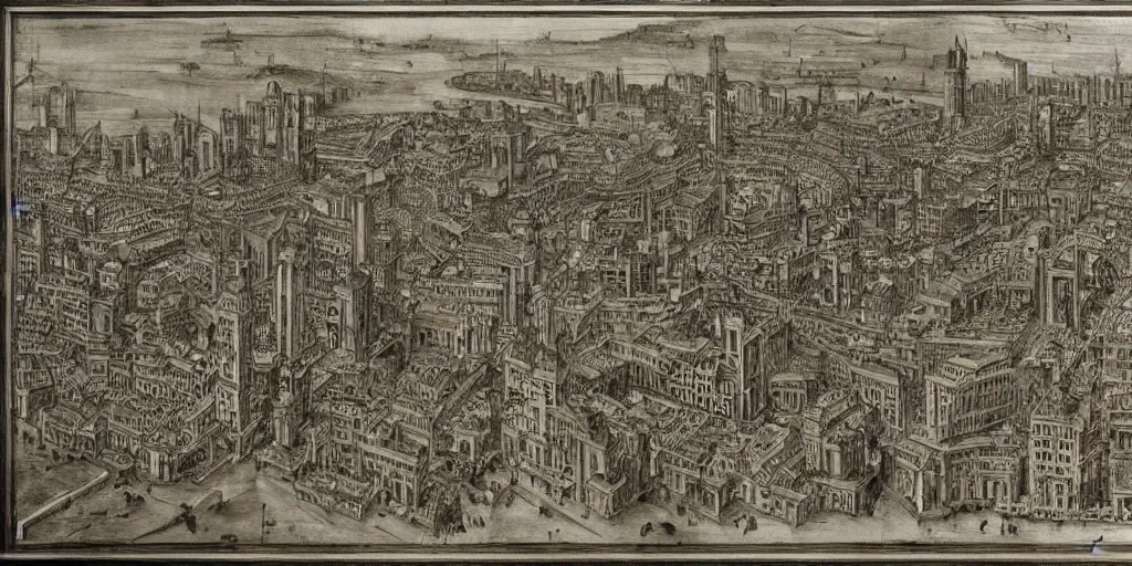 Prompt: : city design by Leonardo di ser Piero da Vinci