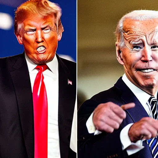 Prompt: donald trump fighting joe biden with samurai swords