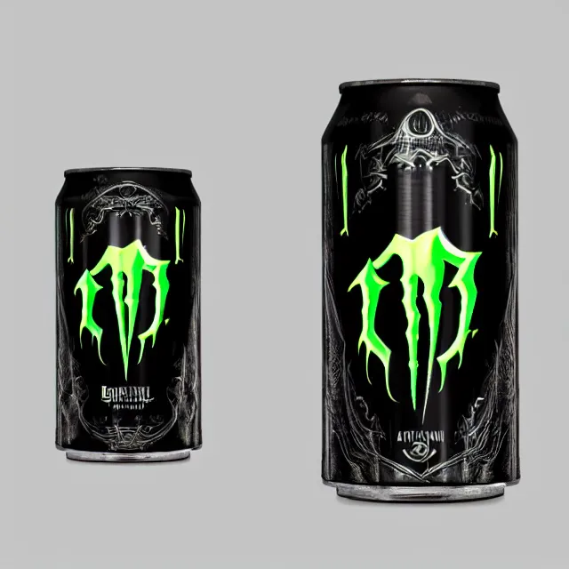Prompt: aluminian can of black monster energy drink, intricate and beautiful and elegant, highly detailed, digital painting, artstation, concept art, smooth and sharp focus, illustration