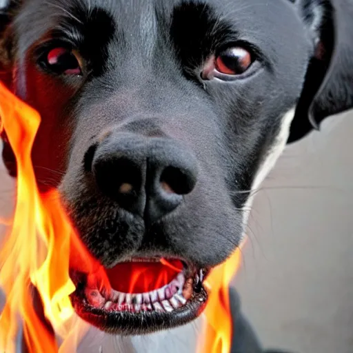 Prompt: dog that has fire breath