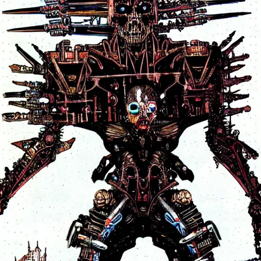 Image similar to cyborg undead Warrior, dark metal pyramids in the background, art by Philippe Druillet