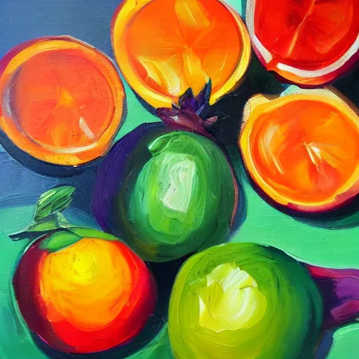 Prompt: high quality oil painting of fruits