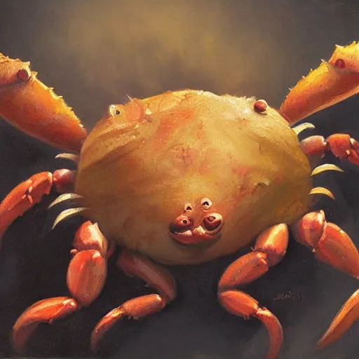 Image similar to crab - pig creature, oil painting by justin gerard