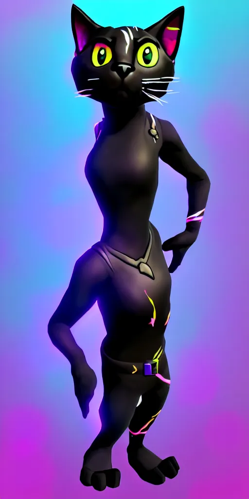 Image similar to an avatar of a black cat in the style of fortnite