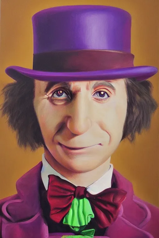 Prompt: Ibai Llanos dressed as Willy Wonka, highly detailed, oil on canvas