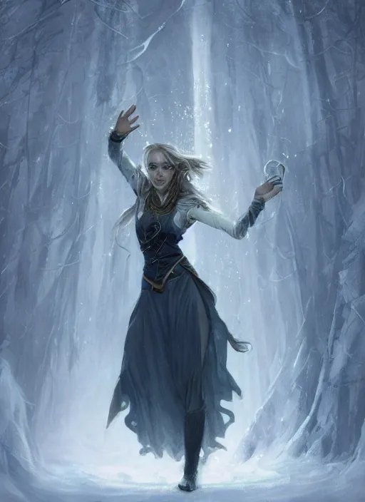 Image similar to a mage casting a frost spell by charlie bowater and john howe