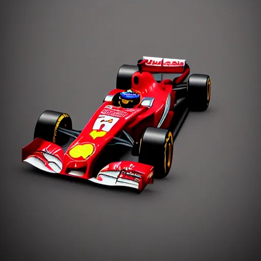 Prompt: formula 1 car, lightning mcqueen skin, detailed, photorealistic, hdr, 4 k