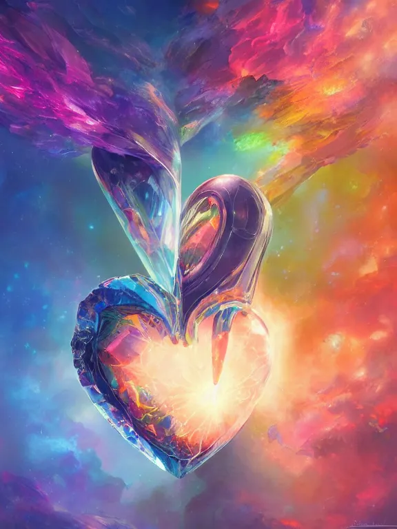 Prompt: a ultradetailed beautiful concept art of the crystal formation of the prismatic heart being absorbing the wonderful colors of the emotion around it, concept art, high resolution 4 k, by tom bagshaw, greg rutkowski, charli bowater and artgeem