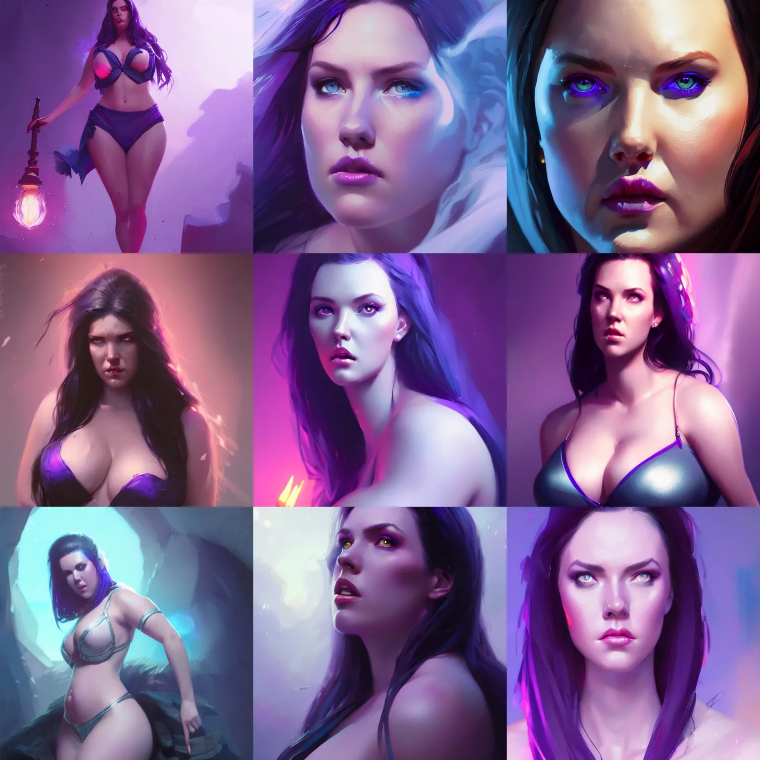 Prompt: angela white, by greg rutkowski, blue and purple lighting, digital art, ultra realistic, ultra detailed, photorealistic, 4k, character concept