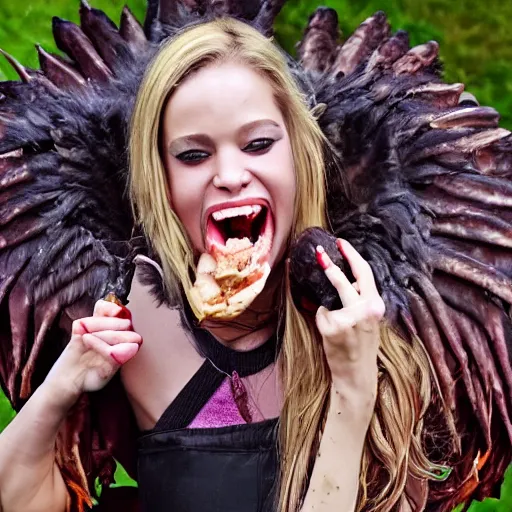 Image similar to she belongs to the twilight and mist eating a turkey leg