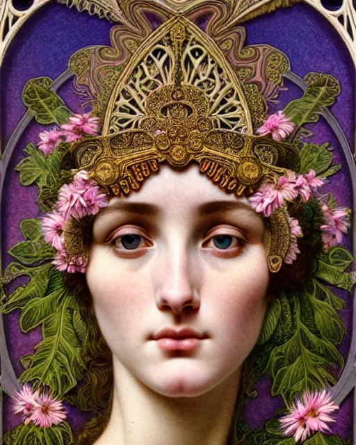 Prompt: hyperrealistic detailed portrait of a beautiful young goddess with an intricate headgear morphing into a gothic cathedral, authentic ornamental architecture, flowers, art by ernst haeckel, john william godward, android jones, alphonso mucha, h. r. giger, gothic, neo - gothic, ornamental, beautiful deep colours,