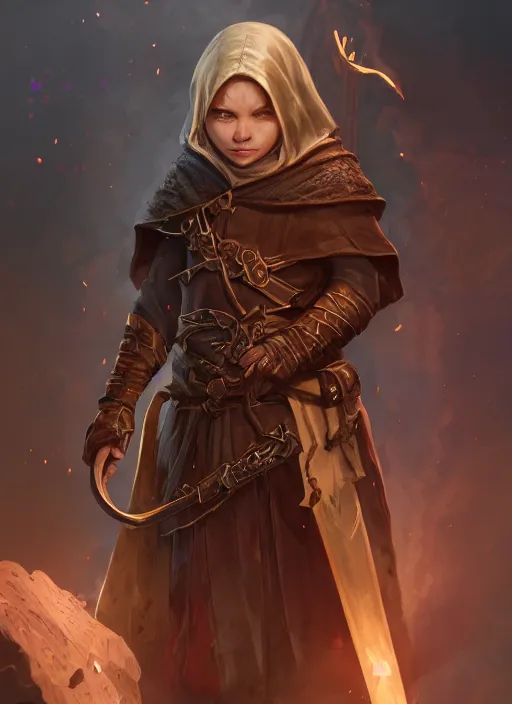 Image similar to youngling rogue dnd, ultra detailed fantasy, elden ring, realistic, dnd character portrait, full body, dnd, rpg, lotr game design fanart by concept art, behance hd, artstation, deviantart, global illumination radiating a glowing aura global illumination ray tracing hdr render in unreal engine 5