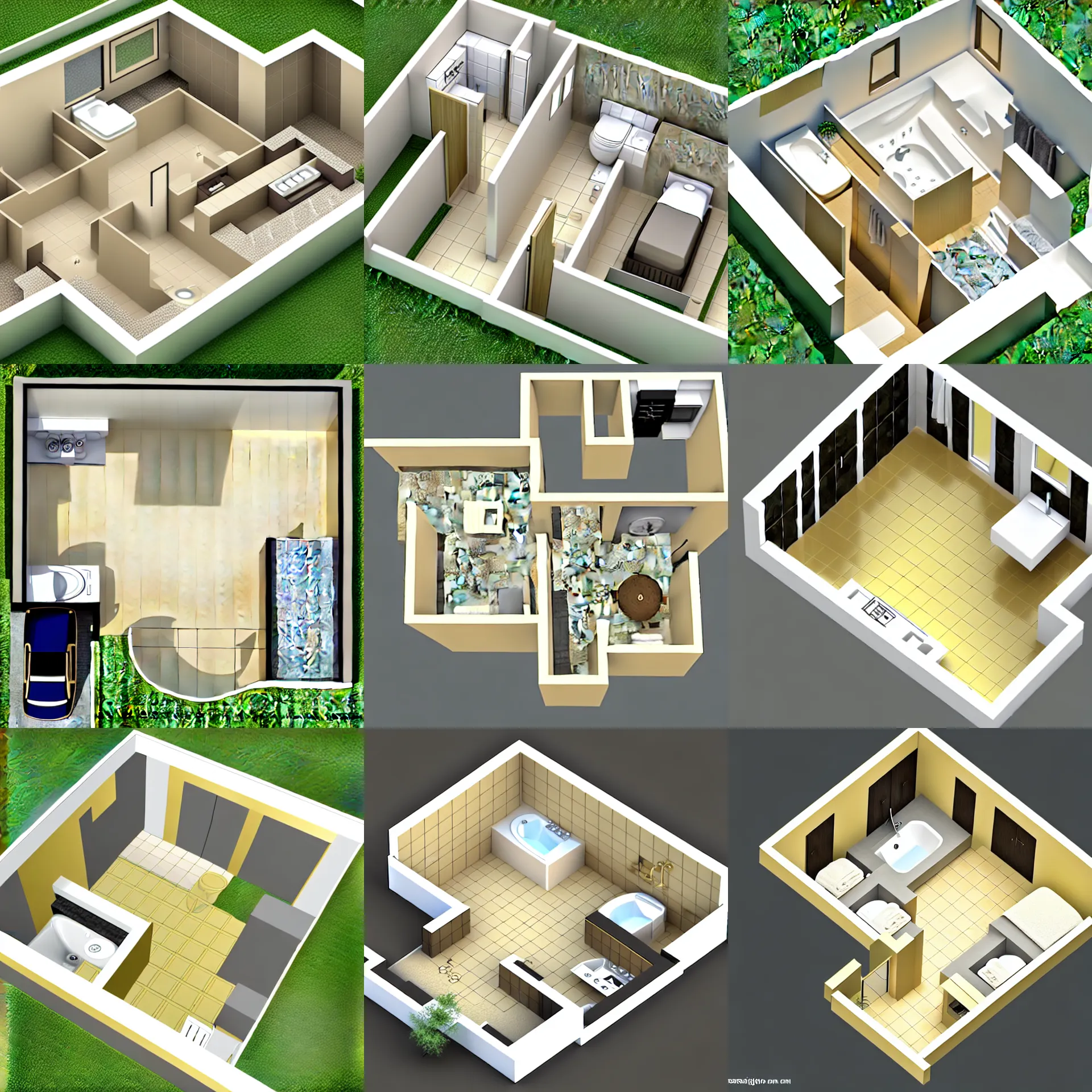 Prompt: floor plan layouts of a modern master bathroom golden ratio, designer, architect, 3 d, isometric view,