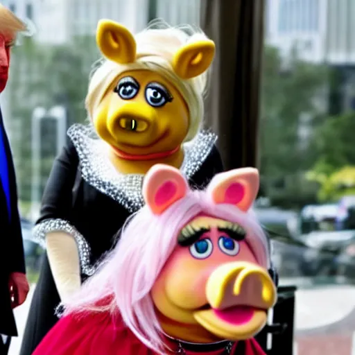 Prompt: donald trump as miss piggy