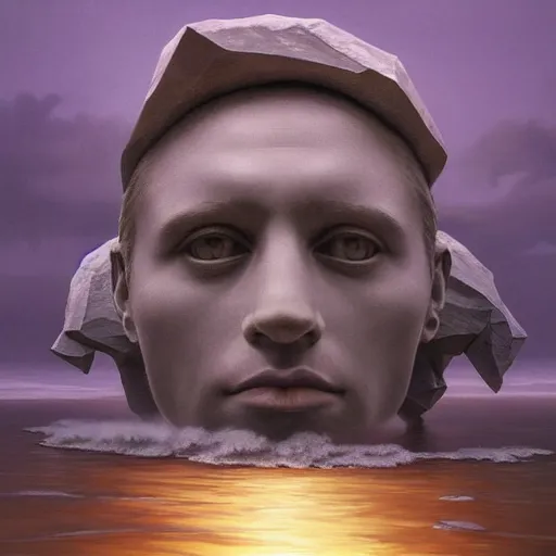 Prompt: peter tarka, minimalistic, hyperrealistic surrealism, award winning masterpiece with incredible details, epic stunning, infinity pool, a surreal vaporwave liminal space, highly detailed, trending on ArtStation, artgerm and greg rutkowski and alphonse mucha, daily deviation, IAMAG, broken giant marble head statue ruins