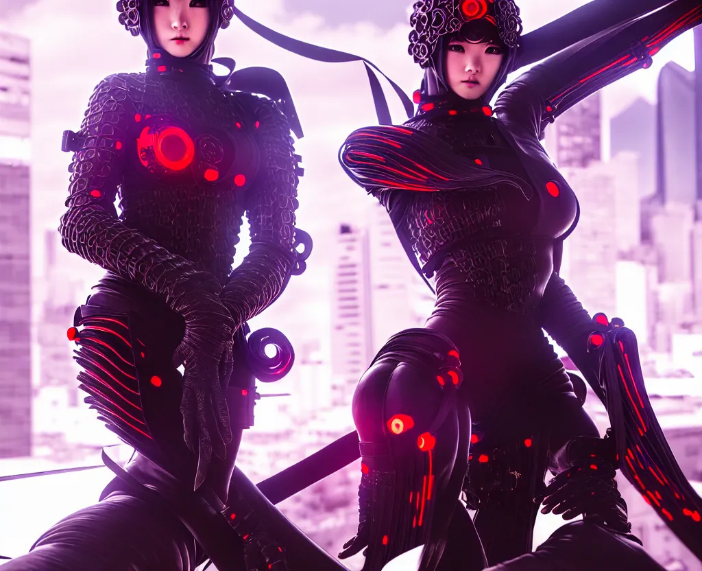 Prompt: portrait futuristic ninja gaiden armor girl, at future neon light hong kong rooftop, ssci - fi and fantasy, intricate and very very beautiful and elegant, highly detailed, digital painting, artstation, concept art, smooth and sharp focus, illustration, art by tan zi and ayanamikodon and alphonse mucha and wlop