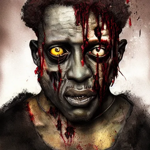 Prompt: a zombie Wesley Snipes, by WLOP, horror, wounds, bloody, dark fantasy, trending on artstation