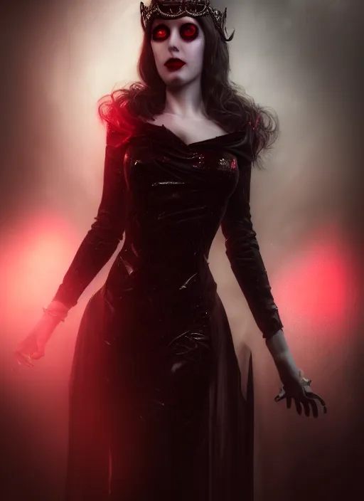 Image similar to realistic matte painting, full length portrait, the duchess of blood owns the las vegas night, vampire, highly detailed, CGsociety, subtle, concept art, HDR, hyper realistic, volumetric lighting, subsurface scattering, unreal