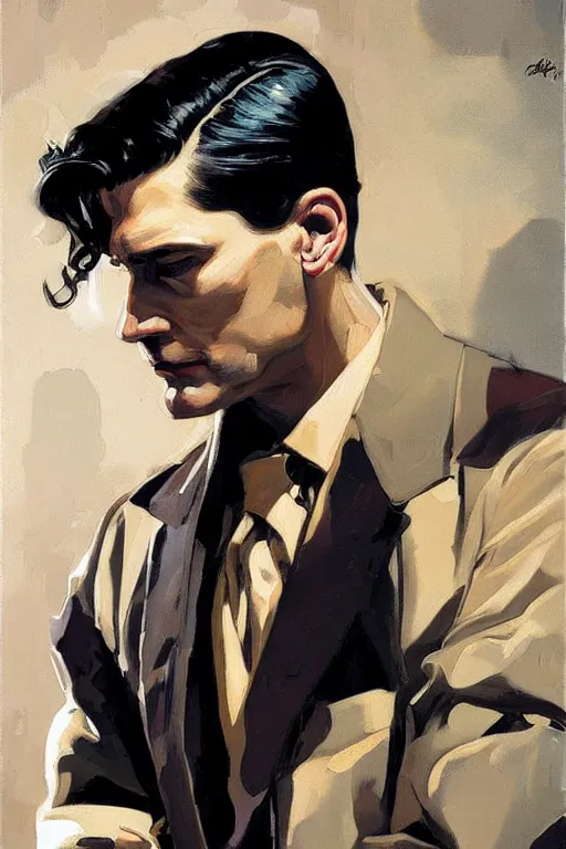 Image similar to dale cooper, painting by jc leyendecker!! phil hale!, angular, brush strokes, painterly, vintage, crisp