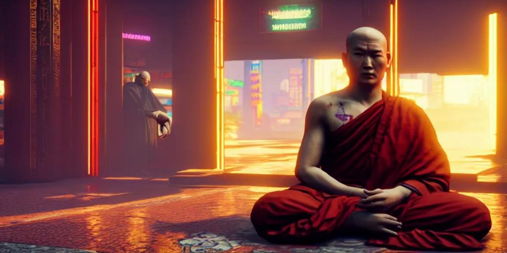 Image similar to Buddhist Monk in Cyberpunk 2077