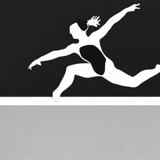 Image similar to clean black and white print on white paper, high contrast, logo of a symmetric heart with a stylized gymnast human dancer human silhouette inside