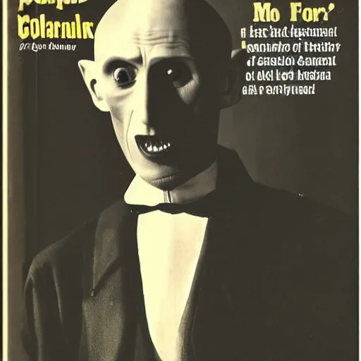 Image similar to count orlok glamour shot, mouth open slightly, front page of a popular magazine, professional photograph