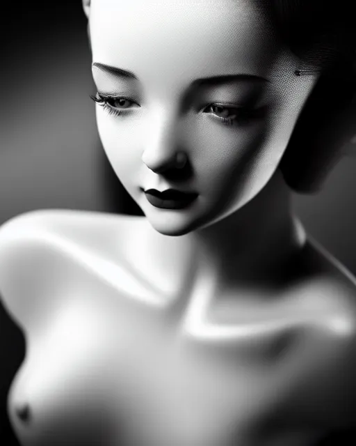 Image similar to black and white dreamy young beautiful female artificial intelligence, cinematic, rim light, photo - realistic, elegant, high detail, 8 k, masterpiece, photo taken in 1 9 3 0