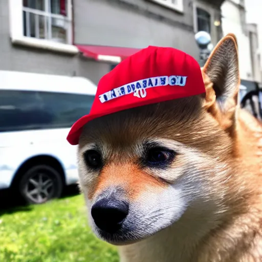 Image similar to doge wearing a make america great again cap