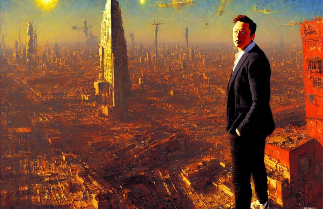 Prompt: portrait of elon musk!!!!!!!!!!!!!!!!!!!!!!!!!!!, detailed face, detailed painting, detailed city background, epic lighting, by ilya repin and phil hale