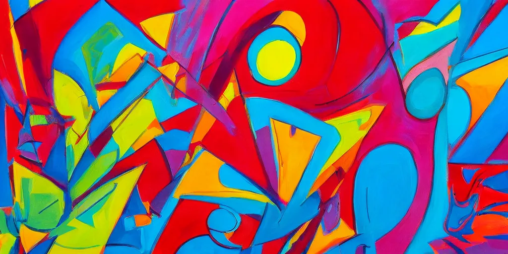 Prompt: abstract forms in the bold colourful detailed style of bill melendez,