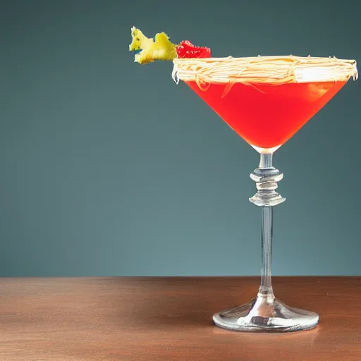 Prompt: a cocktail with spaghetti in it