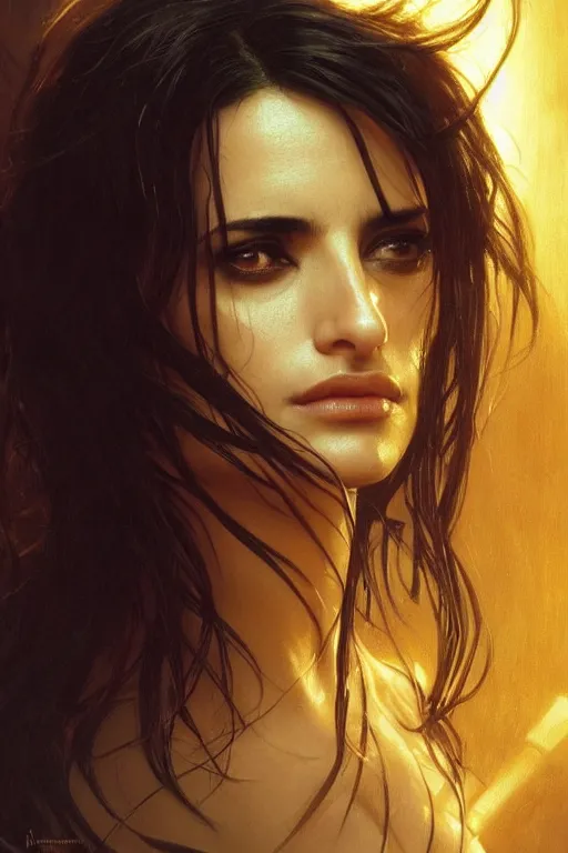 Image similar to penelope cruz in the movie Matrix, intricate, cinematic lighting, highly detailed, beautiful, digital painting, artstation, masterpiece, concept art, smooth, sharp focus, illustration, art by Artgerm and Greg Rutkowski and Alphonse Mucha and william-Adolphe Bouguereau